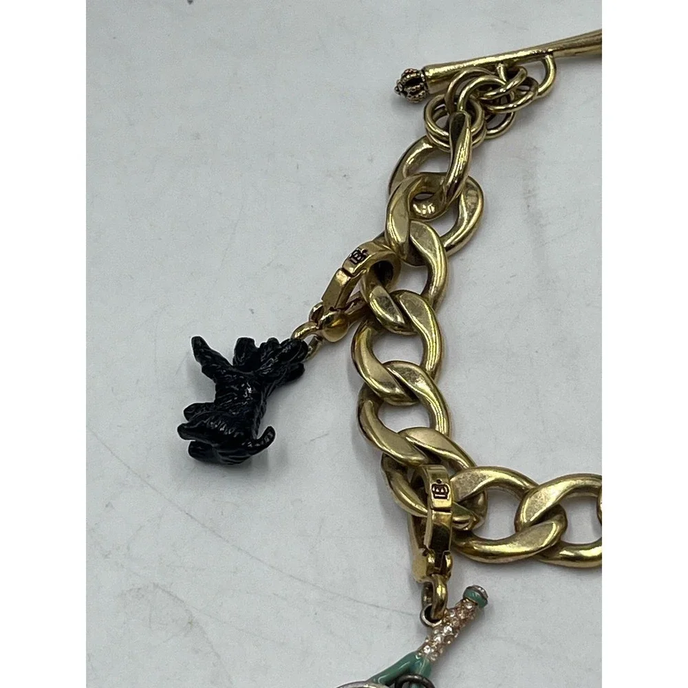 Juicy Couture Puffed Tennis‎ Racquet Scottie Dog Heart Toggle Gold Tone Bracelet